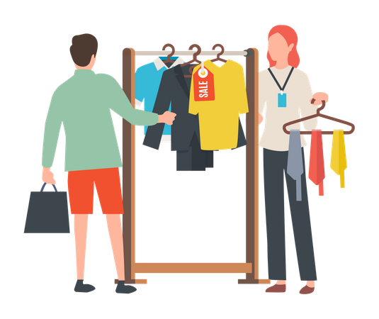 Homme faisant des achats de vêtements au magasin  Illustration