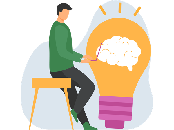 Homme faisant un brainstorming  Illustration