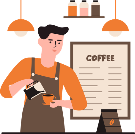 Homme préparant du café  Illustration