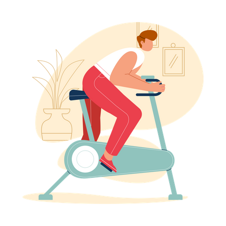 Homme faisant du vélo dans la salle de sport  Illustration