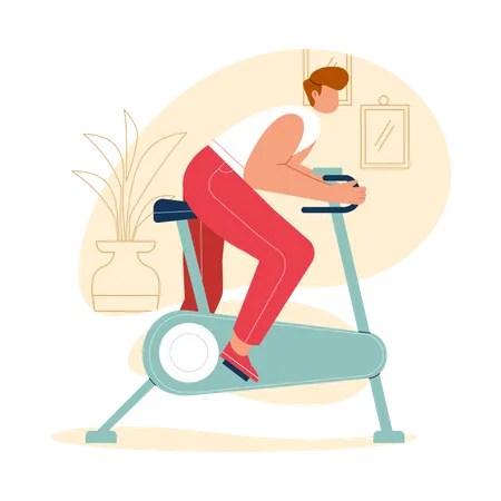 Homme faisant du vélo dans la salle de sport  Illustration