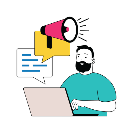 Homme faisant du marketing en ligne  Illustration
