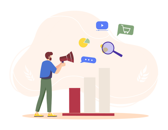 Homme faisant du marketing sur les réseaux sociaux  Illustration