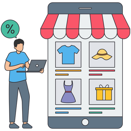 Homme faisant du shopping dans une boutique en ligne  Illustration