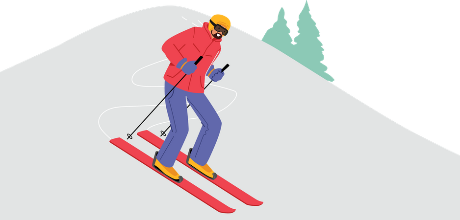 Homme faisant du ski sur glace  Illustration