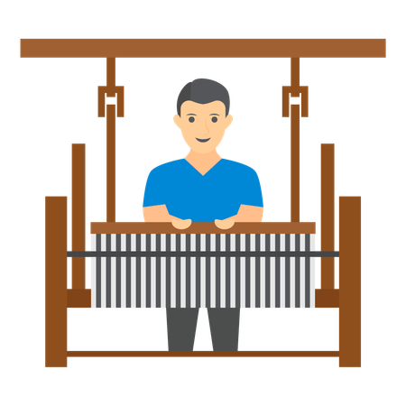 Homme fabriquant du tissu sur un métier à tisser  Illustration