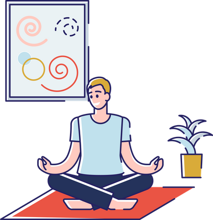 Homme faisant du yoga à la maison  Illustration