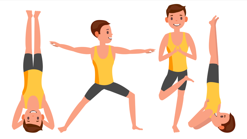 Homme faisant du yoga avec différentes poses  Illustration