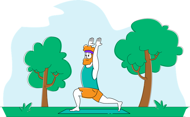 Homme faisant du yoga dans le jardin  Illustration