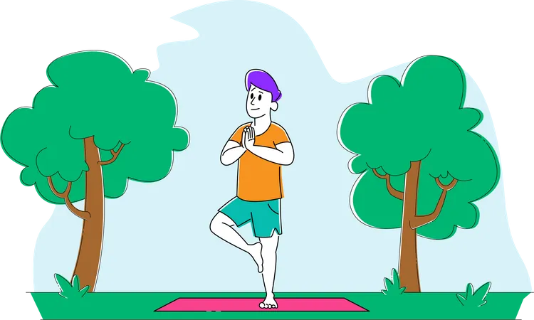 Homme faisant du yoga dans le parc  Illustration