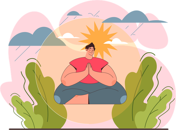 Homme faisant du yoga le matin  Illustration