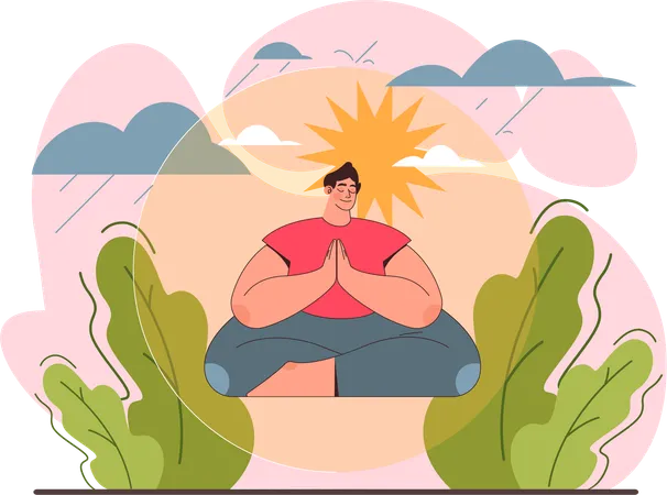 Homme faisant du yoga le matin  Illustration