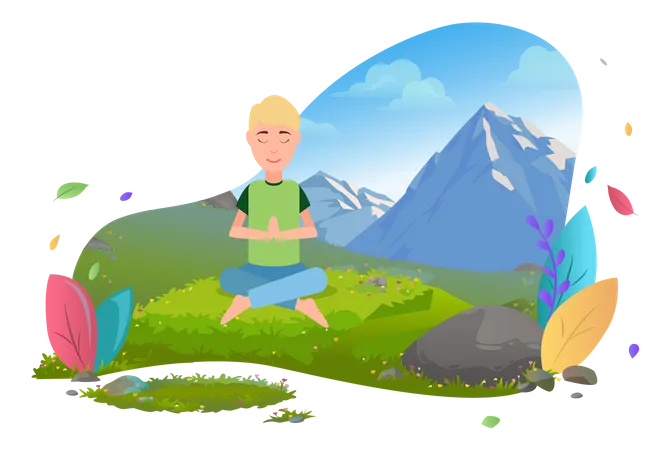 Homme faisant du yoga sur la montagne  Illustration