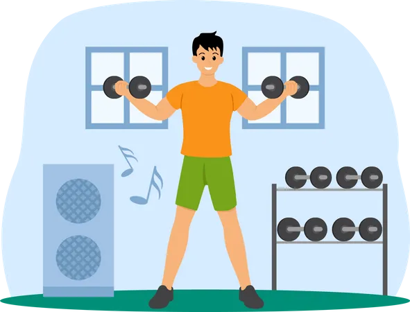 Homme faisant un entraînement de biceps avec haltère  Illustration