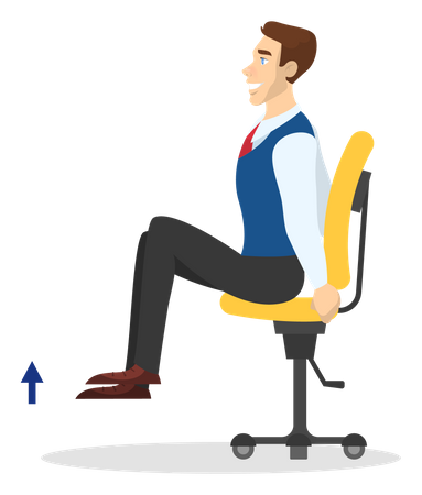 Homme faisant des étirements de jambe assis sur la chaise au bureau  Illustration