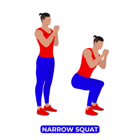 Homme faisant un exercice de squat étroit  Illustration