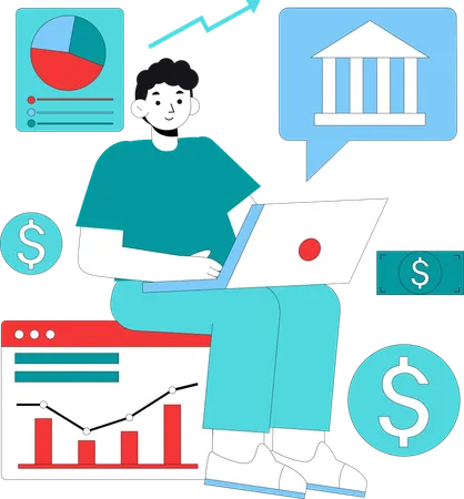 Homme faisant des analyses financières  Illustration