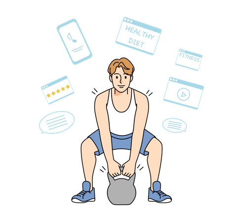 Homme faisant de l'exercice en salle de sport  Illustration