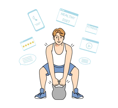 Homme faisant de l'exercice en salle de sport  Illustration