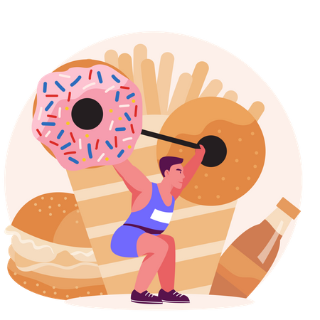 Homme faisant de la musculation pour brûler des calories  Illustration