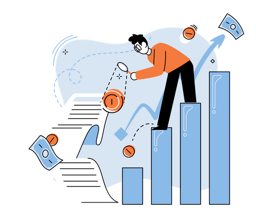 Homme effectuant une analyse d'investissement  Illustration