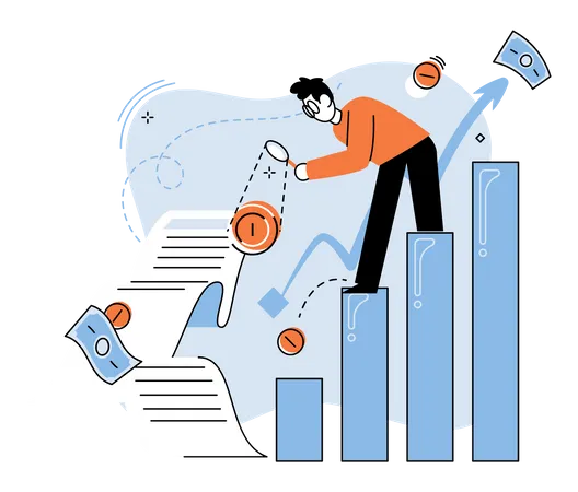 Homme effectuant une analyse d'investissement  Illustration