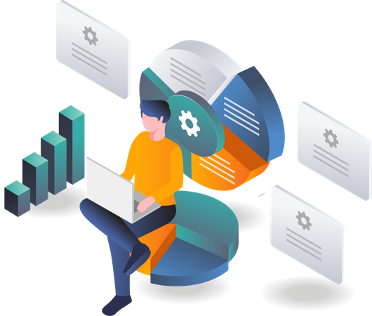 Homme effectuant une analyse d'investissement  Illustration