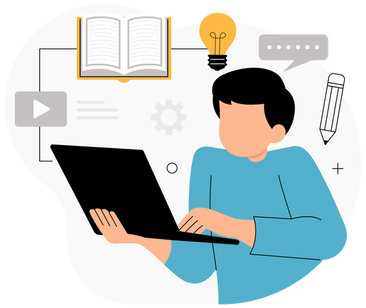 Homme faisant un apprentissage en ligne  Illustration