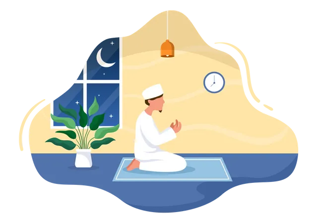 Homme faisant la prière du Ramadan  Illustration