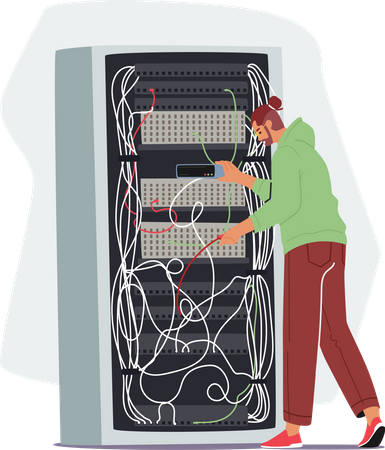 Homme faisant la réparation du serveur  Illustration
