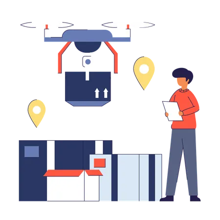 Homme faisant une livraison par drone  Illustration