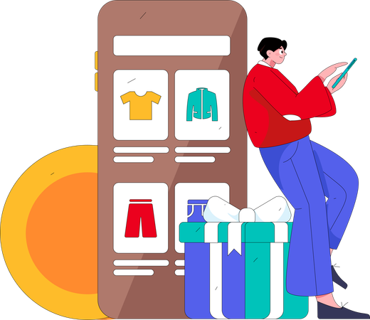 Homme faisant des achats mobiles  Illustration