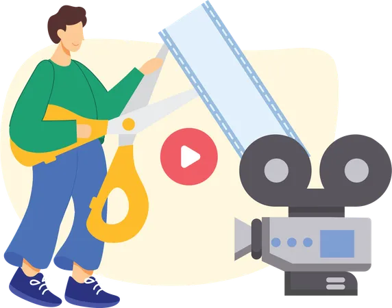 Homme faisant du montage vidéo  Illustration