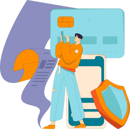 Homme faisant le paiement mobile  Illustration
