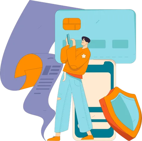 Homme faisant le paiement mobile  Illustration