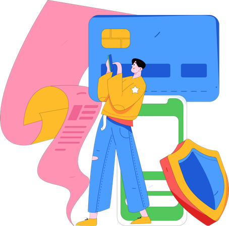 Homme faisant le paiement mobile  Illustration