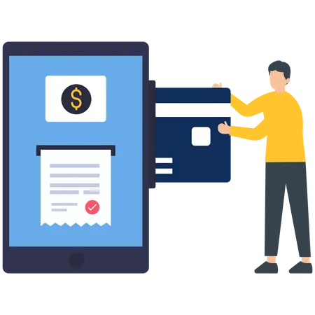 Homme faisant le paiement par carte en ligne  Illustration