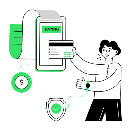 Homme effectuant un paiement sécurisé  Illustration