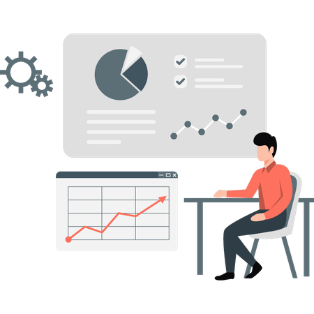 Homme effectuant des réglages sur un graphique analytique  Illustration