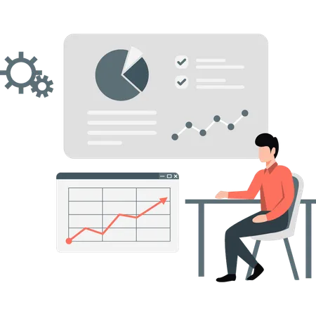 Homme effectuant des réglages sur un graphique analytique  Illustration