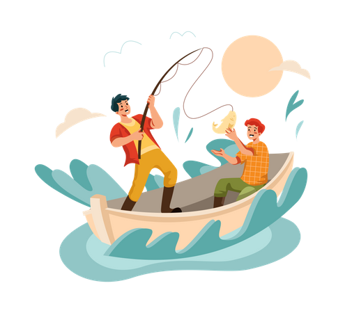 Homme faisant la pêche  Illustration