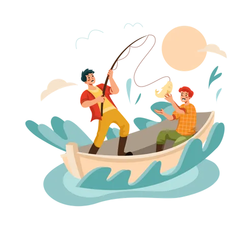 Homme faisant la pêche  Illustration