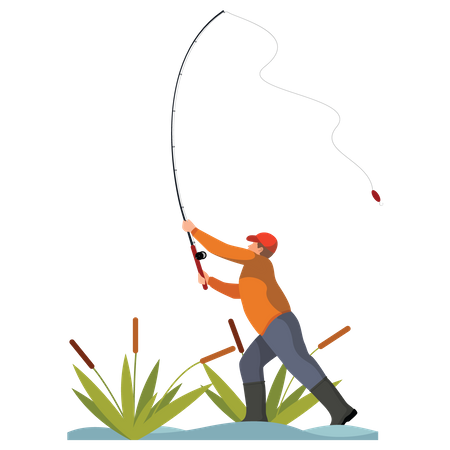 Homme faisant la pêche  Illustration