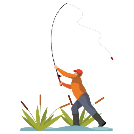 Homme faisant la pêche  Illustration