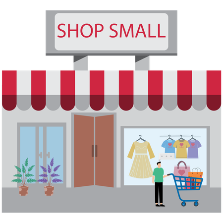 Homme faisant des petites entreprises et des magasins locaux  Illustration