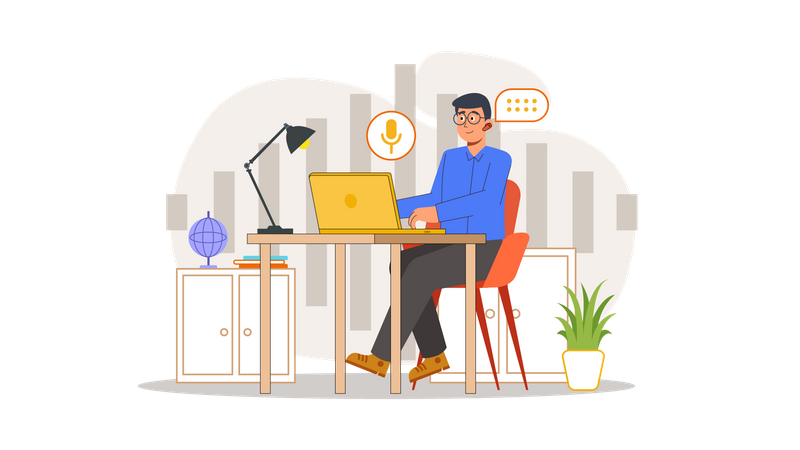 Homme faisant un podcast  Illustration