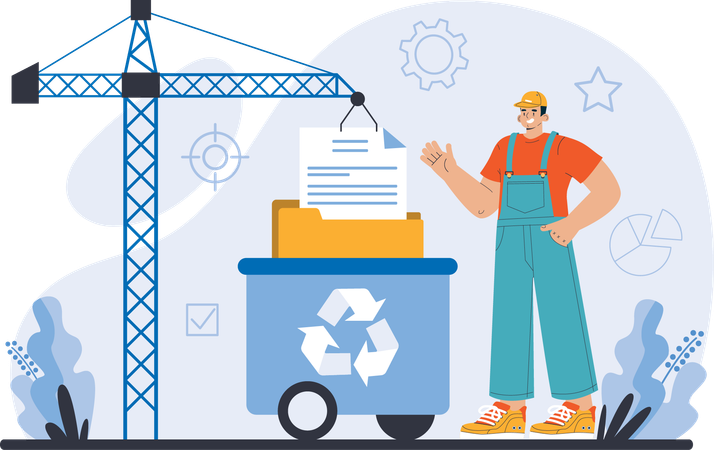 Homme faisant du recyclage des données  Illustration