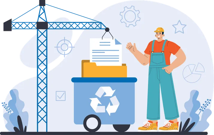 Homme faisant du recyclage des données  Illustration