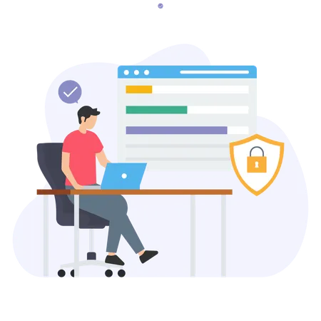 Homme assurant la sécurité d'un site Web  Illustration