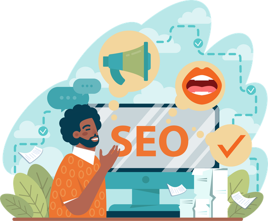 Homme faisant du marketing SEO  Illustration